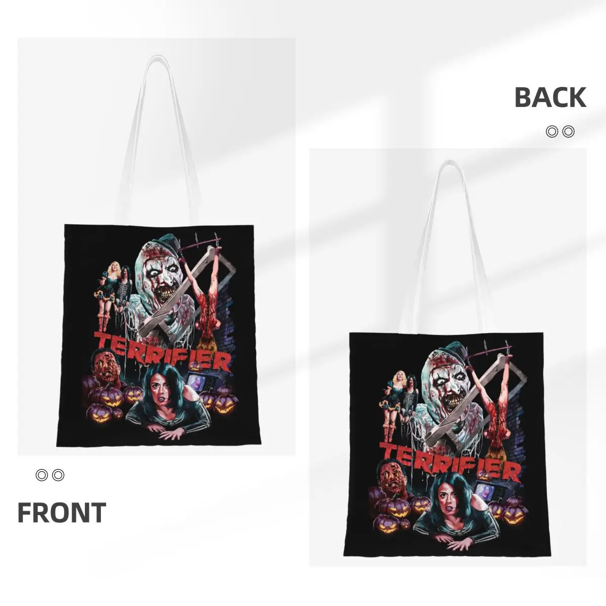 Custom Recycling Terrifiers Halloween Horror Movie Shopping Bag Women Canvas Shoulder Tote Bag Washable Grocery Shopper Bags