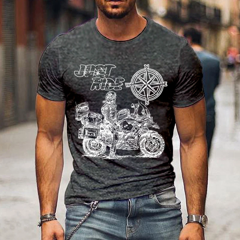 Fashion Summer T-shirts Just Ride Motorcycle GS Adventure with Compass Print Men\'s T-shirt Street Style Short Sleeve Men Tees