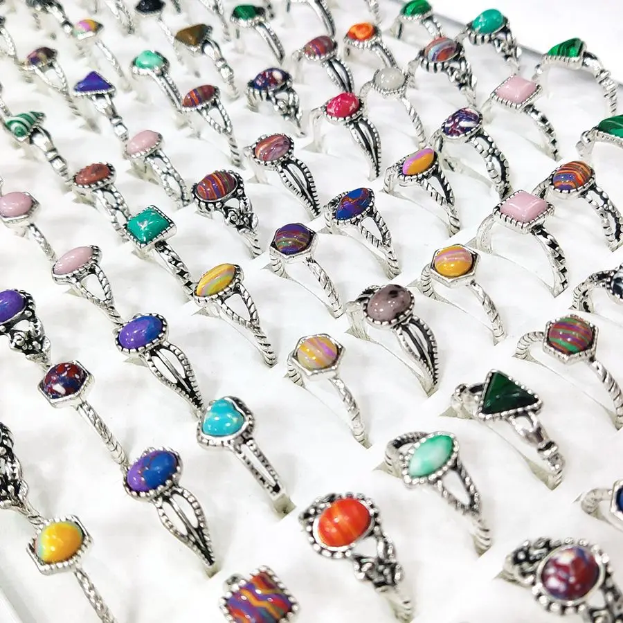 خواتم من الحجر الفيروزي للنساء ، أشكال إبداعية ، عرقية عتيقة ، لون ذهبي ، خاتم عتيق ، مجوهرات عتيقة ، جودة عالية ، 20 مجموعة #4