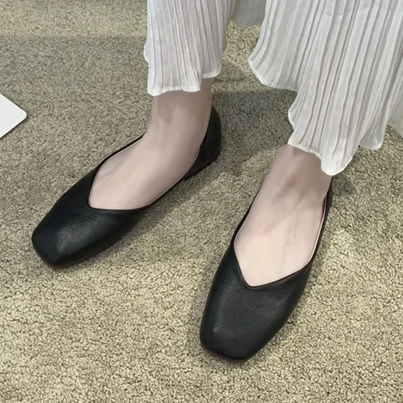 Fashion Low-heel Women Shoes Versatile Square Head Women Mules Two Pairs of Soft Leather Loafer High-quality Zapatos De Mujer