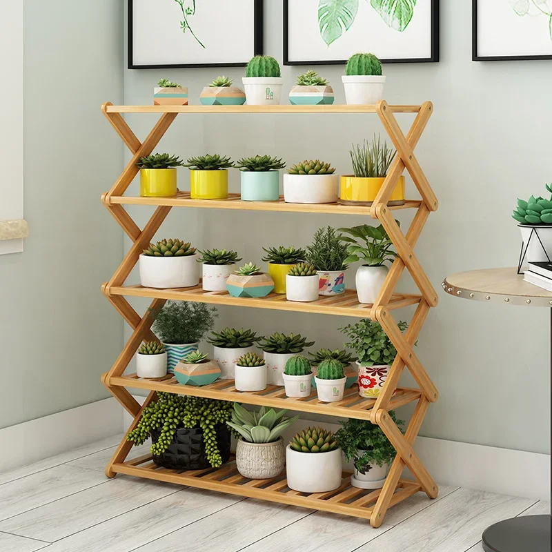 

Adjustable Bamboo Plant Shelf Layers Frame Tiered Pot Flower Shelf Patio Outdoor Porta Piante Da Esterno