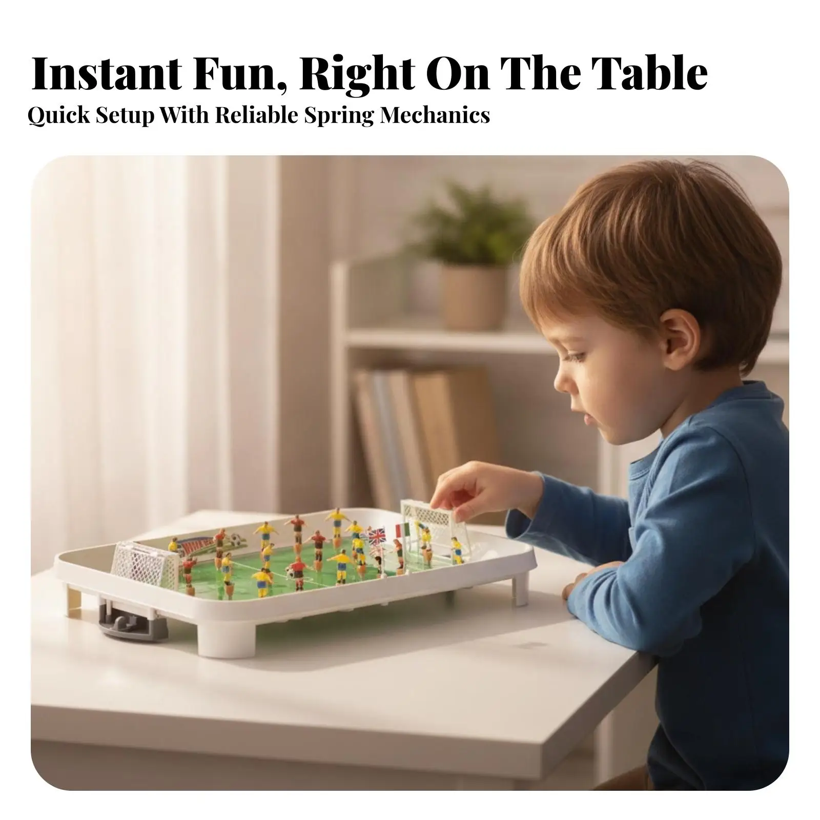 Fast-Paced Tabletop Soccer Game | Movable Goalkeeper Rods, Compact Rectangular Field, Soccer Game with figures, for Playroom