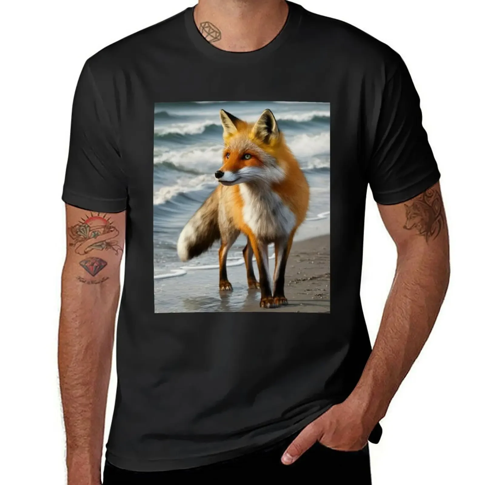 Fox Portrait. beach view T-Shirt vintage graphic tee heavyweights sweat t shirt men 100℅ cotton