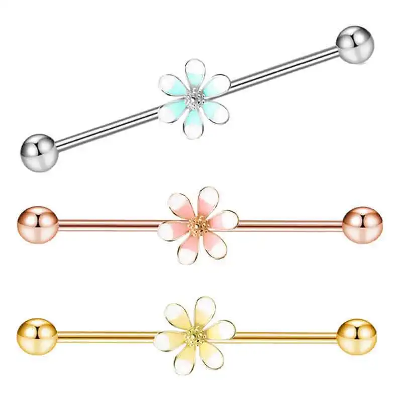 

Wholesales 14 Gauges industrial Earrings Piercing Jewelry Mix 3 Colors Stainless Steel industrial Barbell Cartilage Tragus Body
