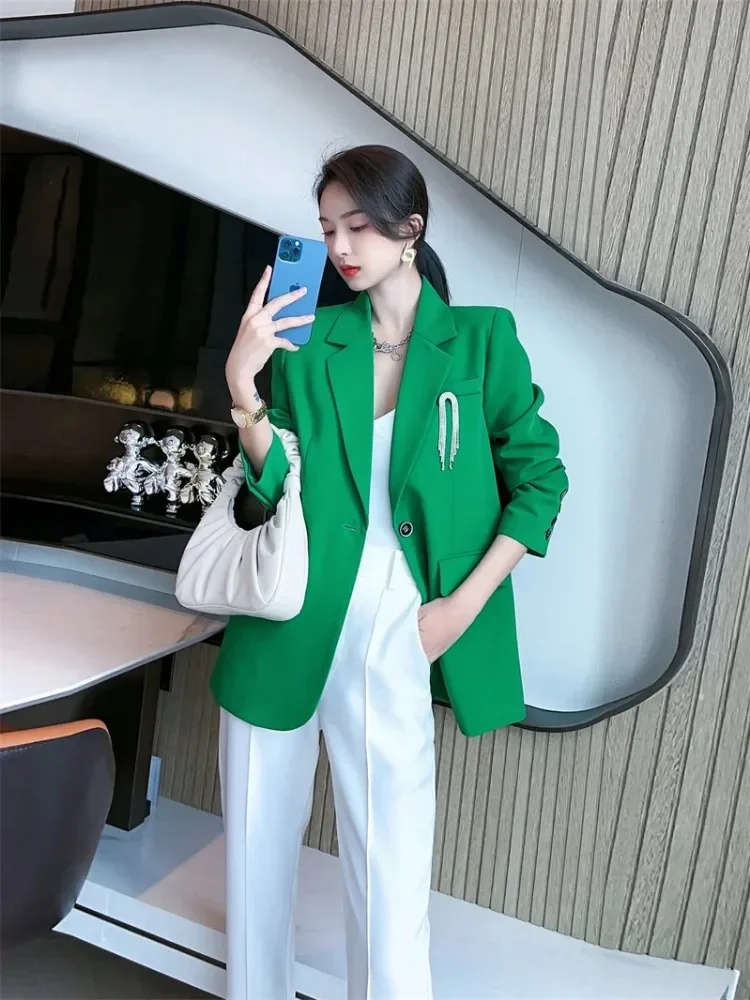 UNXX 2024 Spring Autumn Women Suit Jacket Blue Age-Reducing Slimming Fashion Casual All-match Single-breasted Solid Blazer Women