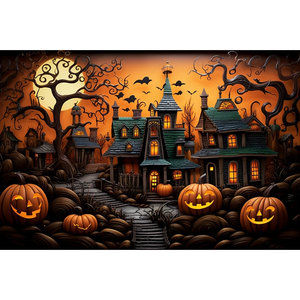 Halloween Party Photography Backdrop Horror Night Scary Pumpkin Moon Forest Castle Child Portrait Photoshoot Background