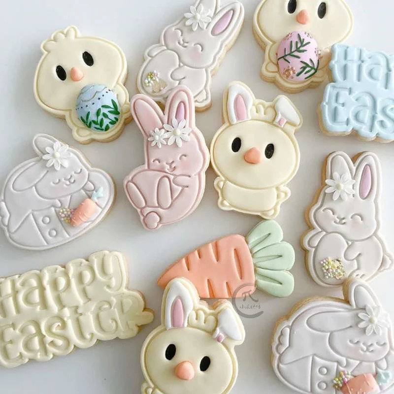 Cartoon Rabbit Chick Egg Frosting Cookie Embosser Mold Children's Cake Decorating Bunny Mold Fondant Biscuit Cutter Baking Tools