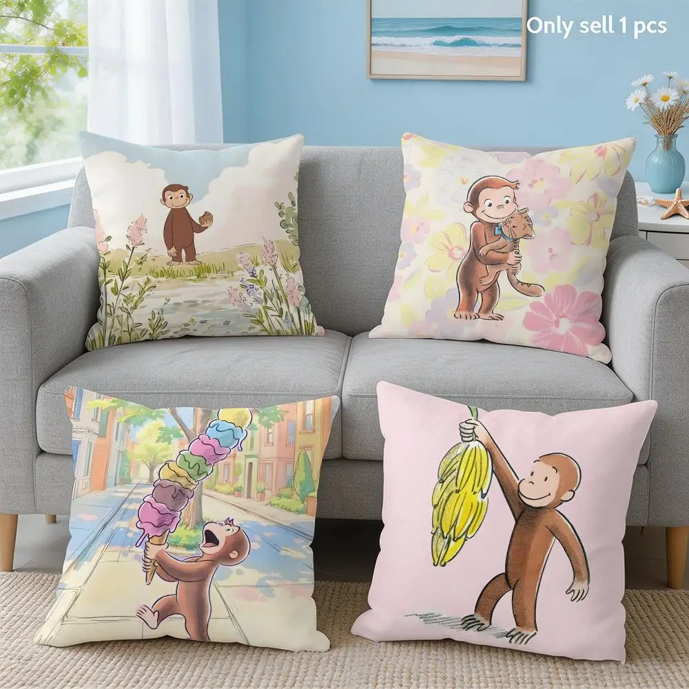 G-George The Curious Monkey Cushion Cover Soft Short Plush Throw Pillow Cover Hidden Zipper Cutecore Sofa Bedroom Home Decor
