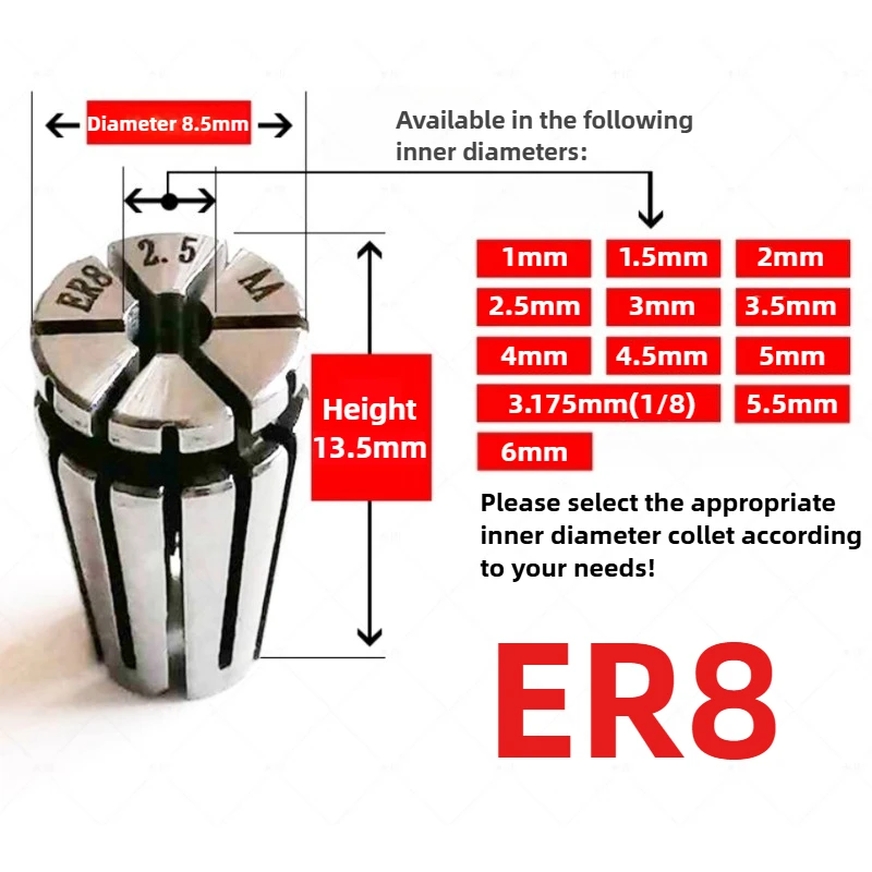 KT CNC ER8 collet chuck ER ER8 ER11 chuck collet set tool holder bracket tool made of 65Mn spring steel material ER8A ER8M