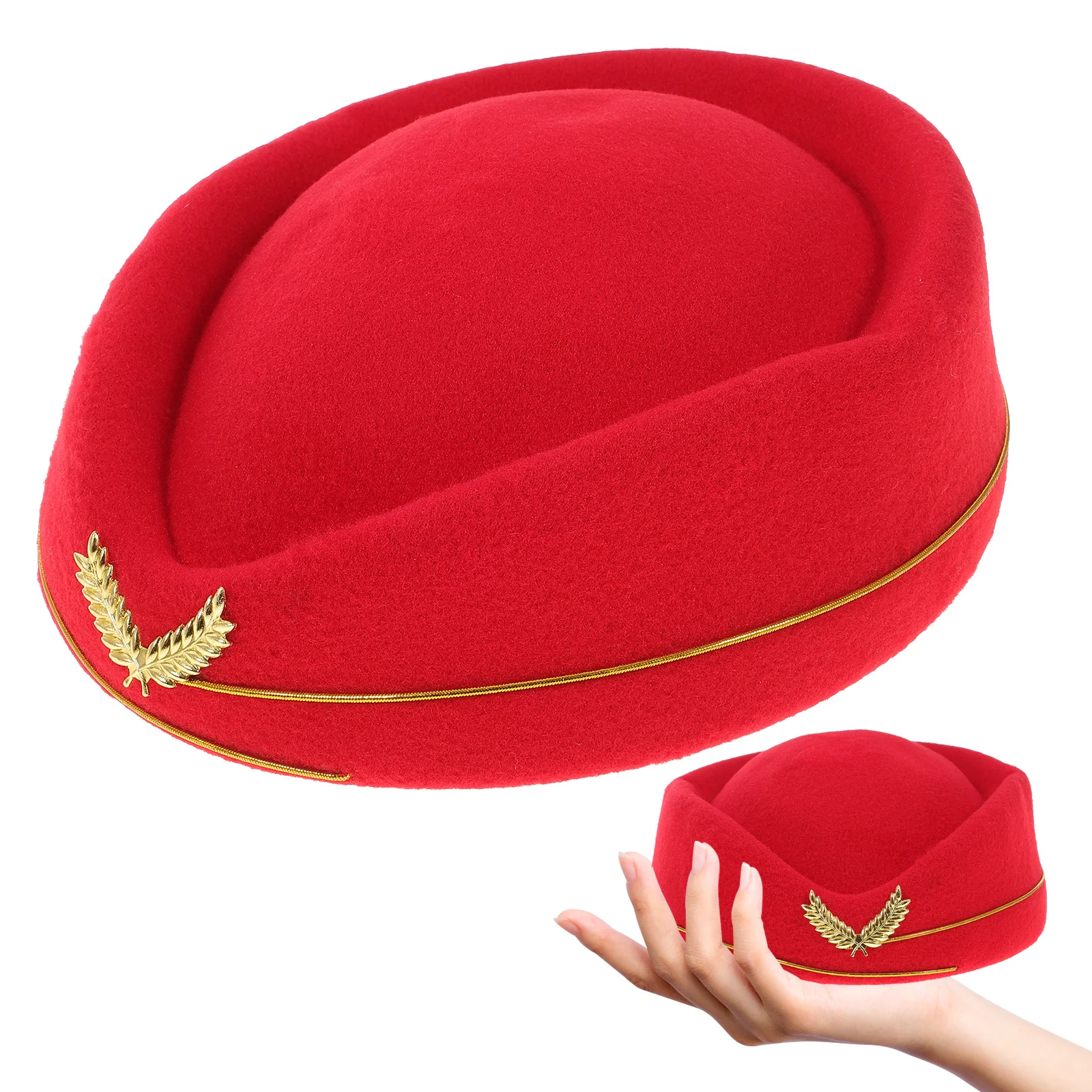

Women Air Stewardess Hat Red Wool Flight Attendant Costume Cosplay Musical Performance Stage Prop Air Stewardess Hat