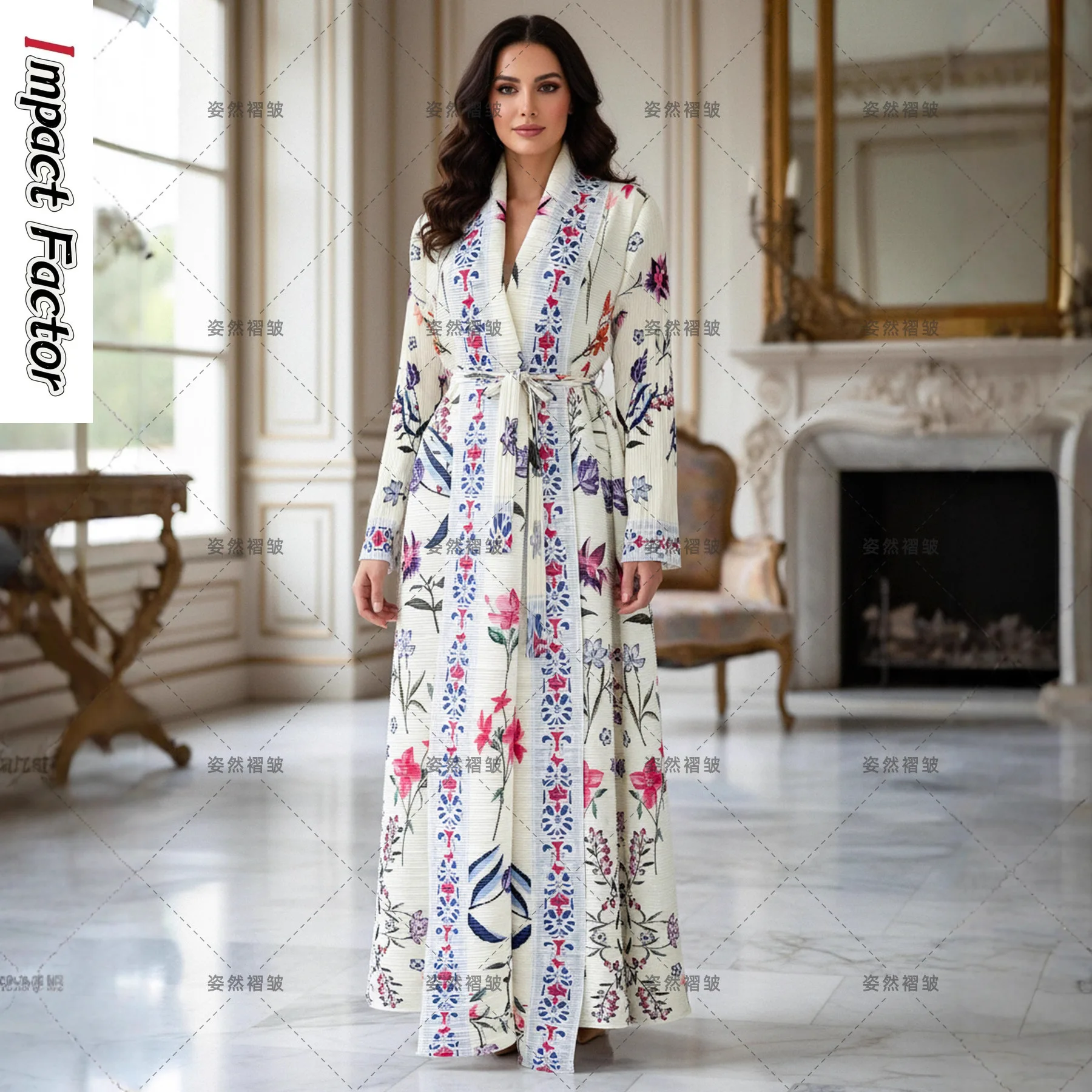 

2025 Autumn Printed Long Women's Clothing Miyake Pleated Printed Trench Coat Spring and Autumn Long Loose Coat