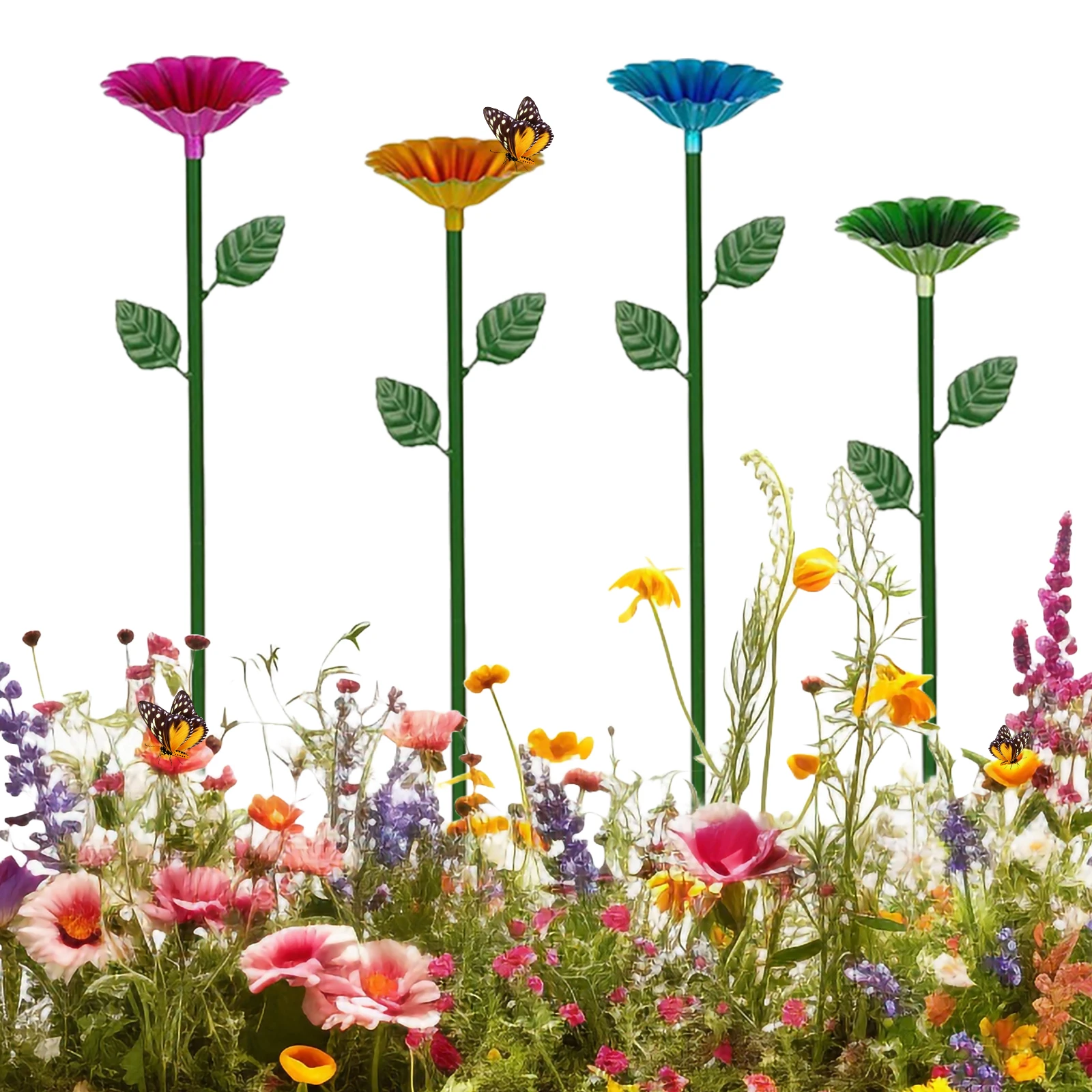 Bee Watering Station Metal Bee Water Feeder with Stake Butterfly Bath Bowl Flower Shape Multi-Function for Garden Yard Decor