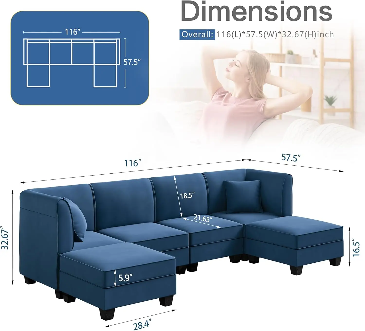 Modular Sectional Sofa with Reversible Chaise Convertible U Shaped Couch with Ottoman Sleeper Sofa Velvet Sectional Couch