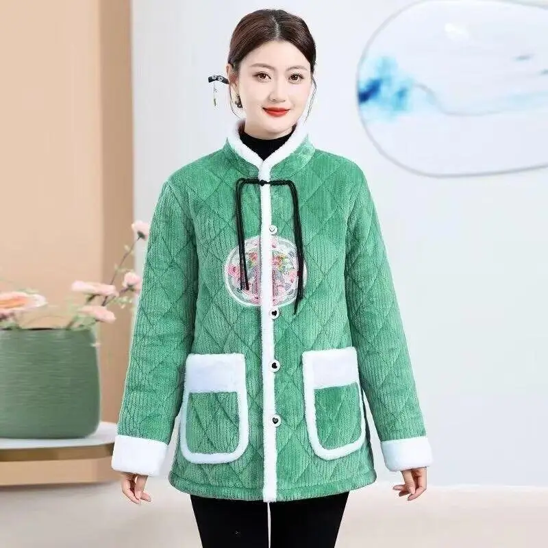 

High Quality Clearance Mom Cotton Padded Coat Winter Fleece Lined Thick Warm Jacket Fashion Versatile Outerwear For Women Casual