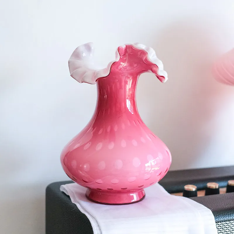 Super sweet berry color, rose red polka dot medieval vase glass flower ware