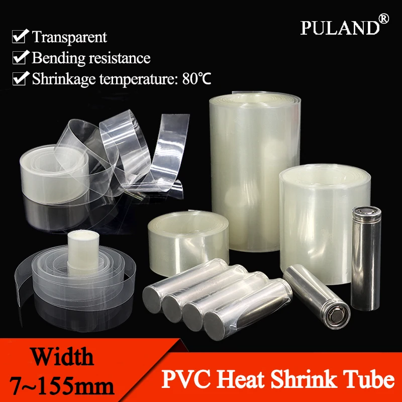 

1~20m Transparent 7~155mm PVC Heat Shrink Tube 18650 Lipo Battery Pack Cable Sleeve Lithium Insulated Film Wrap Case Protection