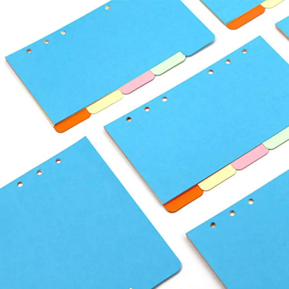 Pasta de plástico colorido com abas, Colorido Índice Separador Páginas, Tabs Organização Documento, 6-Ring, 3 Páginas