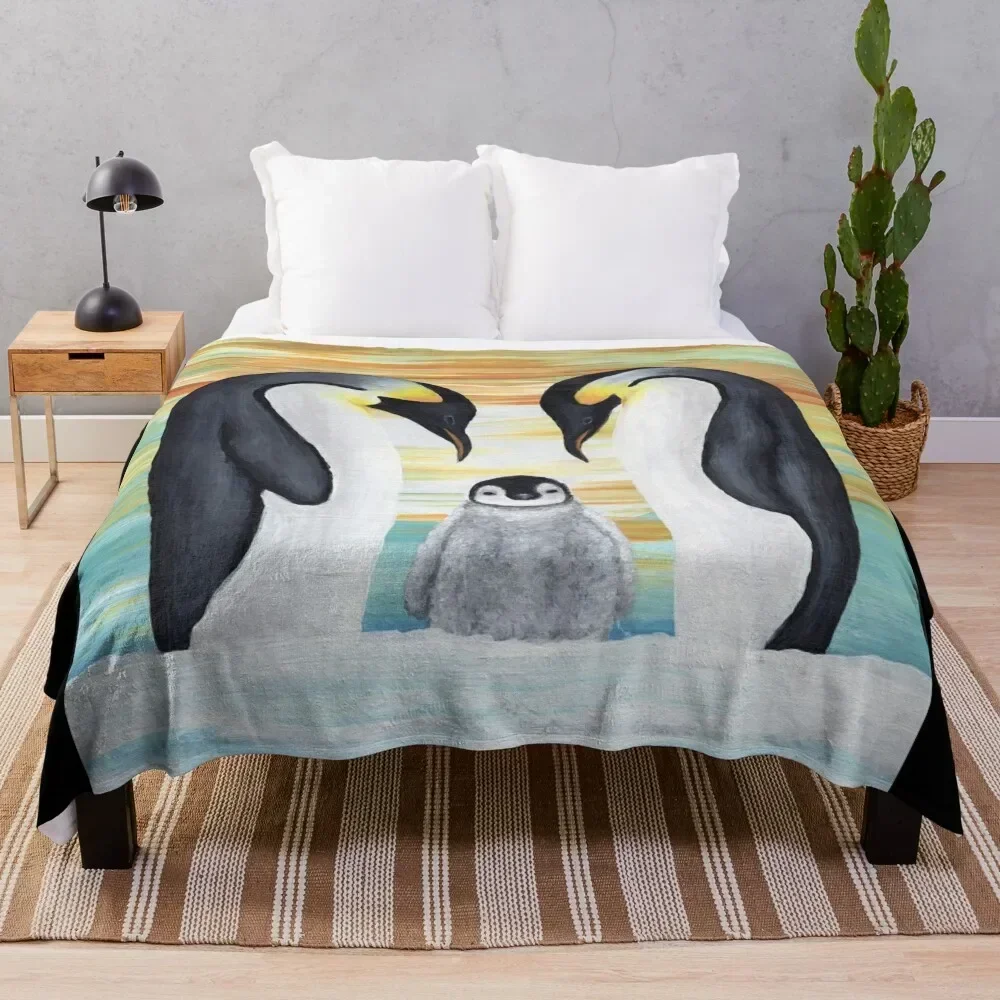 

Penguin Family Baby Painting Throw Blanket Stylish Decor Blanket Gift for Friends Roommate