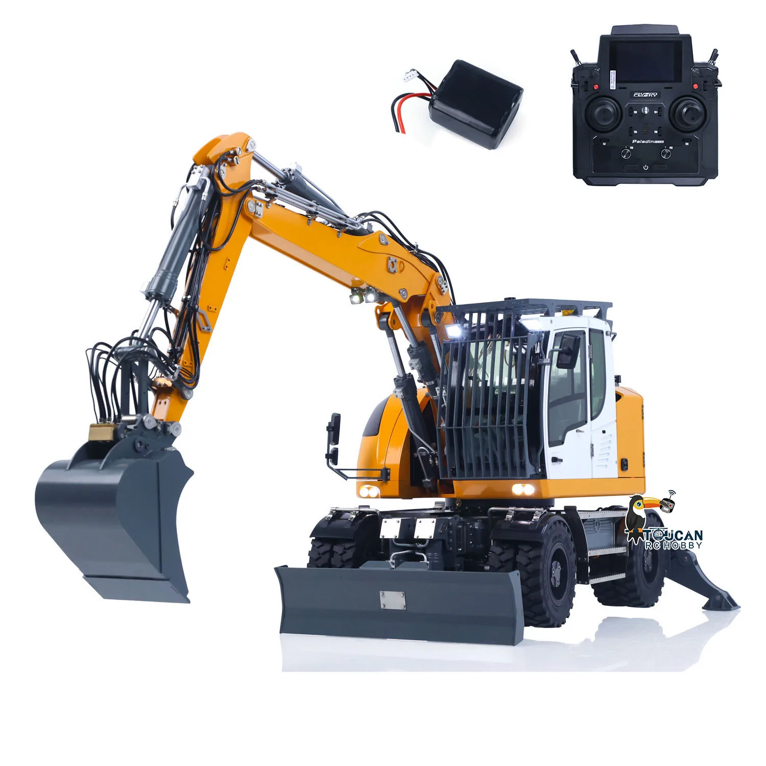 Metal LR914 PRO MAX 4WD 1/14 RC Hydraulic Wheeled Excavator 11-ways Valve RTR Radio Controlled Digger PL18EV Lite Battery Light