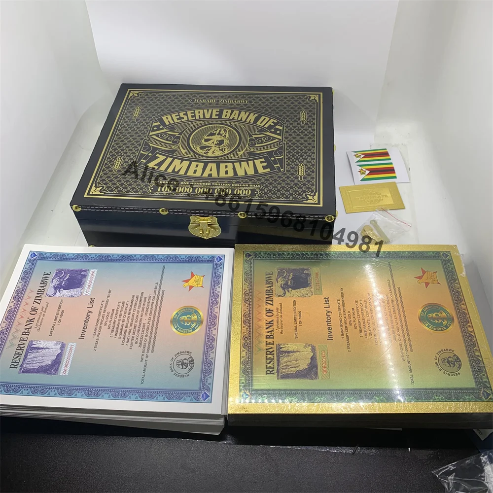 Zimbabwe Gold Banknotes Googolplex Containers Dollar Bill Gold Banknotes 100 pcs + GOOGOLPLEX Containers scroll Paper 100 pc Box