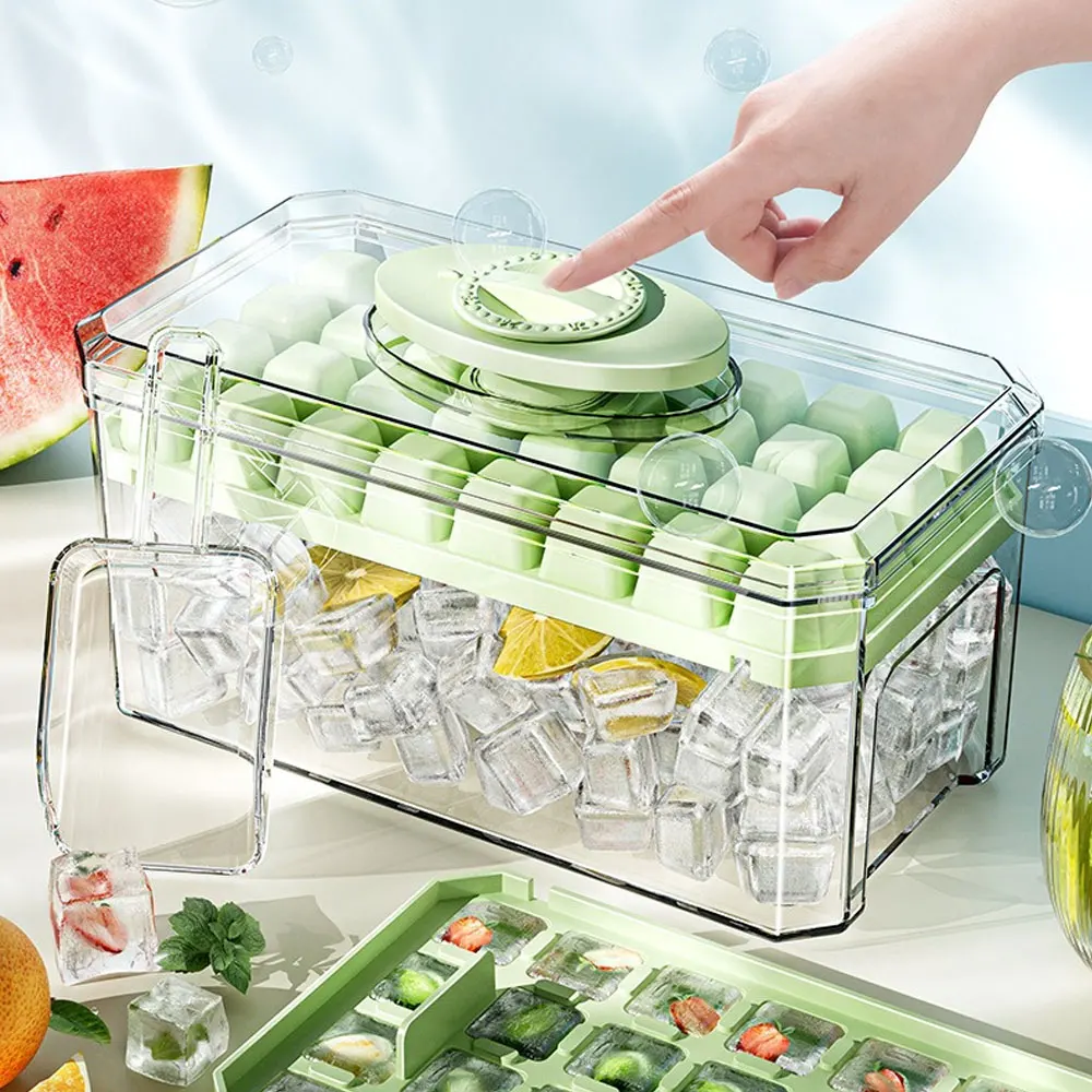 

32/64 Grids Plastic Ice Cube Tray Mould With Lid Shovel Storage Box Remove With One Click Ice Maker DIY Whiskey Cocktail Tools