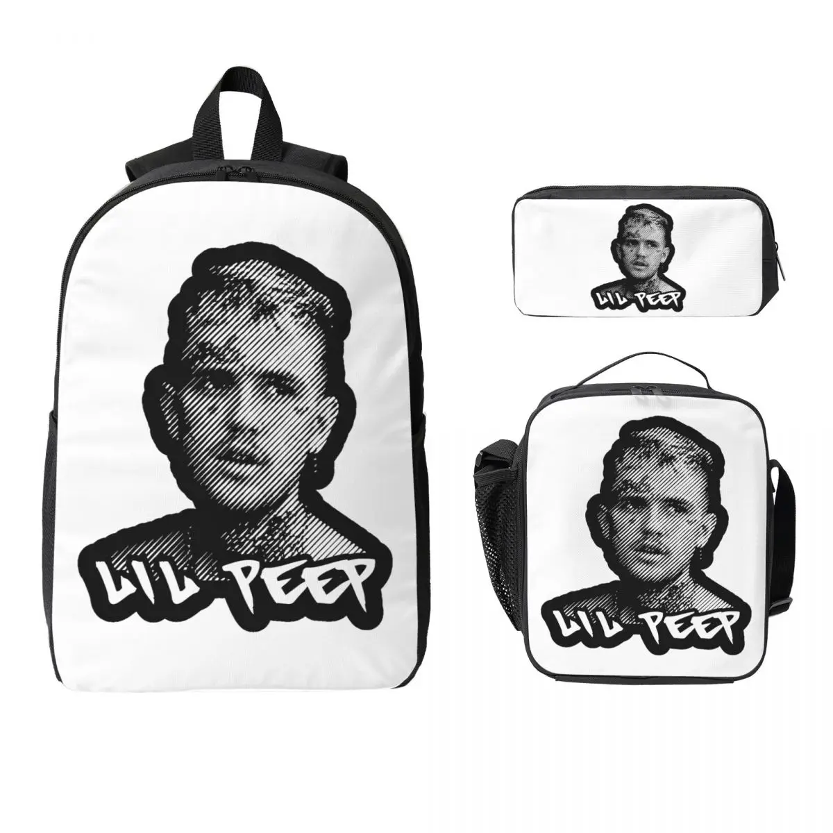 

Logo Lil Peep Backpack Student Boys Girls BookBag School Bag Laptop Shoulder Bags 3ps Insulated Lunch Bag Pencil Case
