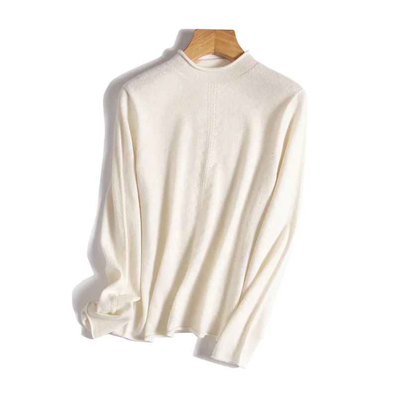 Winsleter - Elegancki sweter damski ze 100% kaszmiru, długi rękaw, golf, gładki, podstawowy, casualowy, cienki sweter dzianinowy, jesień 2025 T58333CC