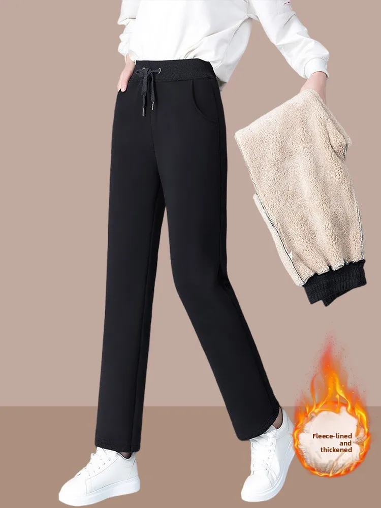 Thickened Fleece Women's Sport Pants Casual Straight Leg Cotton Trousers Winter Outerwear Warmth Lamb Velvet Sweatpants