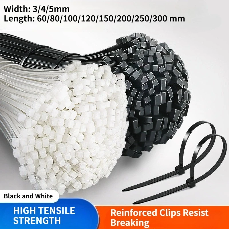 20/50/100 pcs Width 3/4/5mm  Black and White Nylon Cable Tie, Self-Locking Zip Tie Wire Organizer Length: 60-300 mm