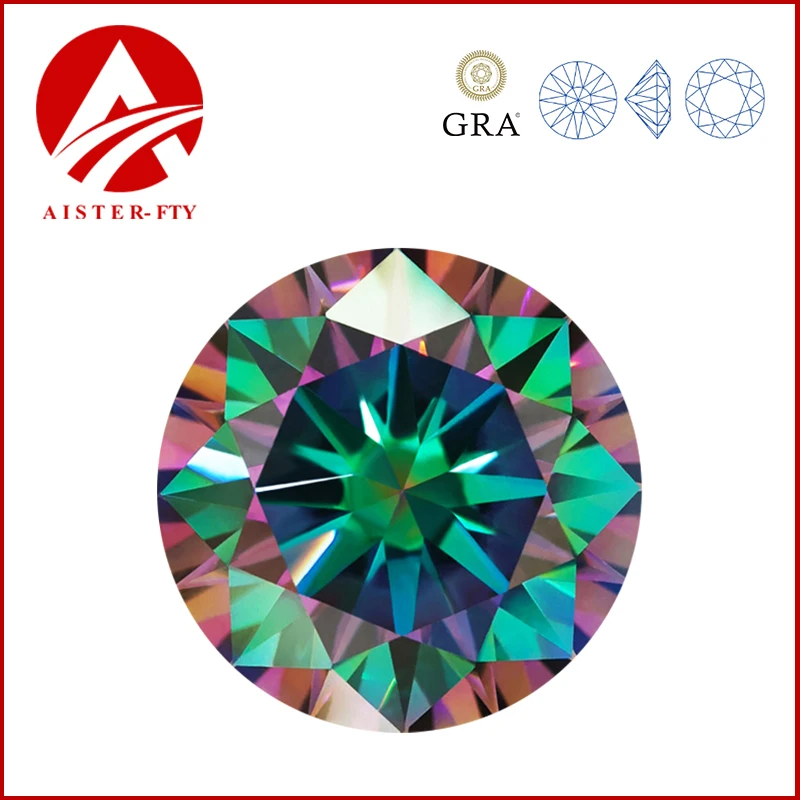 Rainibow Color Moissanite Loose Stone 0.5-5.0ct Moissanite Diamonds Positive Pass Tester with GRA Certificate