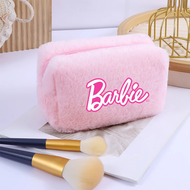 

New Barbied Women Plush Makeup Bag Girl Large Capacity Travel Organizer Toiletry Storage Portable Cosmetic Bags Storage Bag Gift