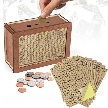 재사용 가능한 수제 나무 돼지 저금통, 저축 목표 및 숫자 포함 돼지 저금통, 저축하는 습관 확인 