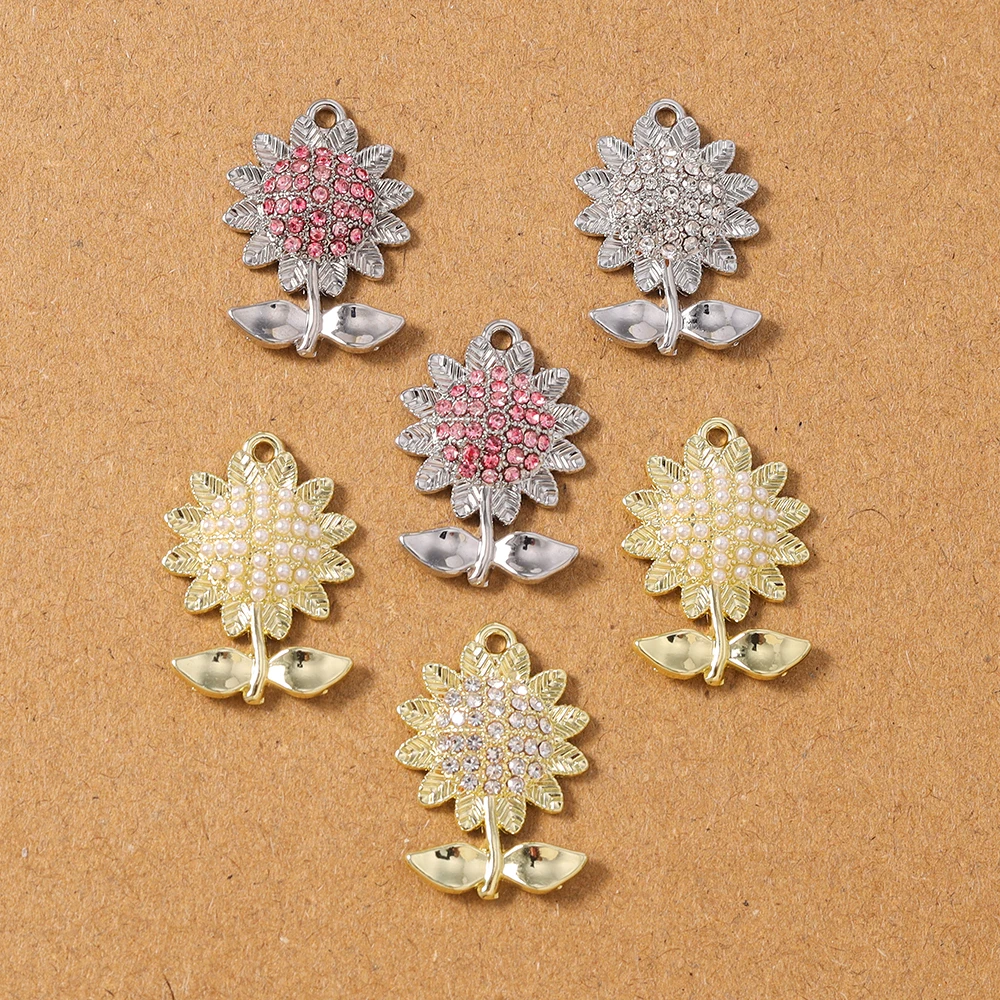 5 Stück Perlen-Strasssteine, Sonnenblumen-Charms, Anhänger für Schmuckherstellung, Halskette, Ohrringe, Armband, DIY-Zubehör, Zubehör