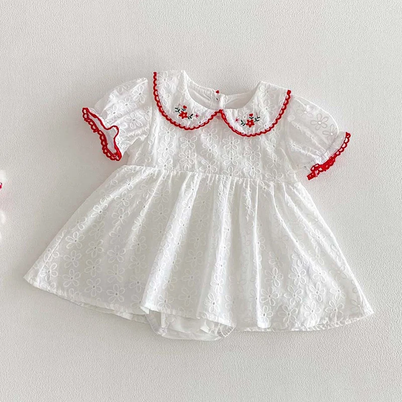 

Новинка 2026 года: Летний комбинезон для новорожденных девочек (0-24 месяца) с коротким рукавом, хлопковый, с вышивкой