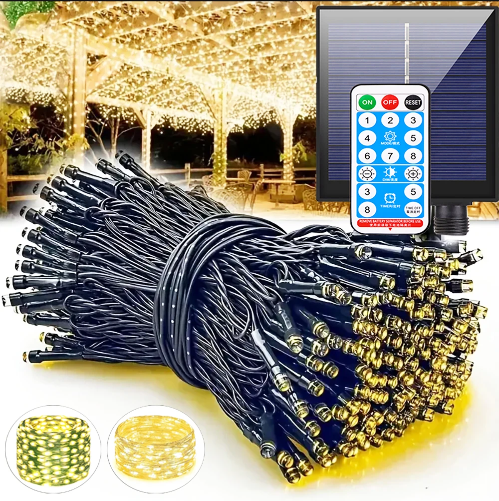 Built-in Large Capacity Battery Solar Outdoor Led String Lights Waterproof Durable Garden Lamp for Camping Wedding Birthday Part