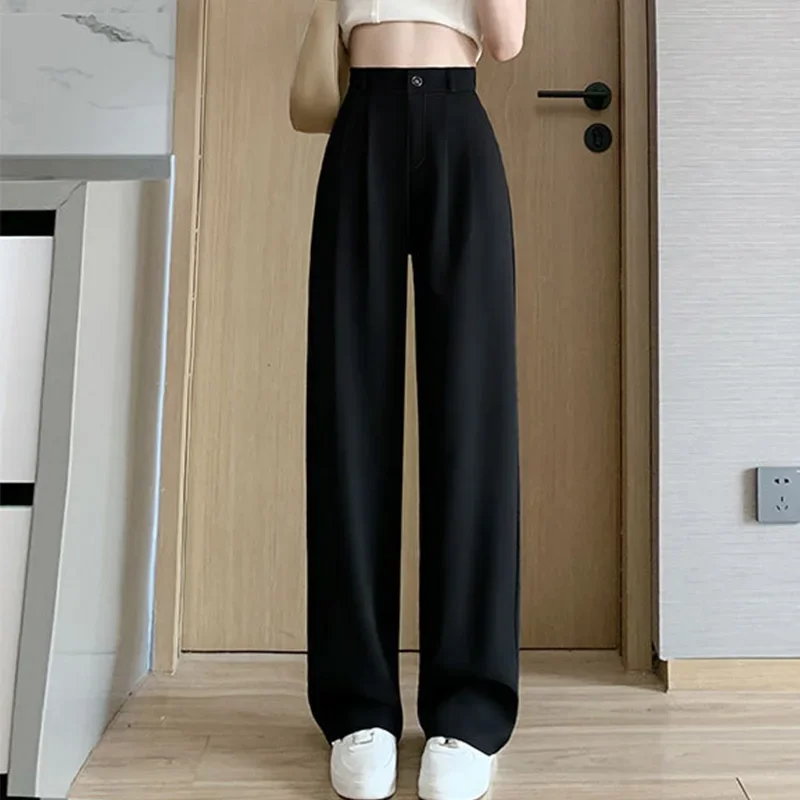 DAYIFUN Summer Loose Pants High Waist Thin Wide-Leg Long Pants Women Simple Solid Black Casual Female Trousers Korean New 2022