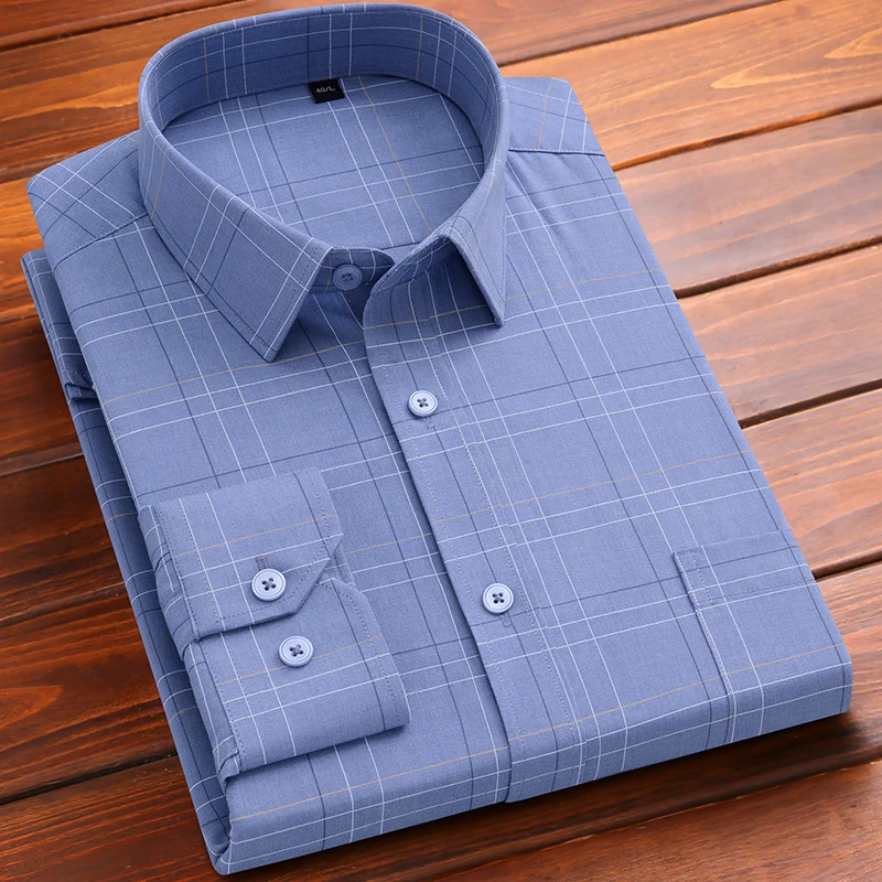 Fashion korean popular clothes esaltic plaid long sleeve shirts for men casual soft striped designer elegant thin tops
