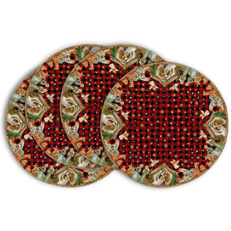 Rice Bottom Christmas Tree Round Christmas Placemat, Wear-Resistant Plate Mat for Home Dining Table Decoration