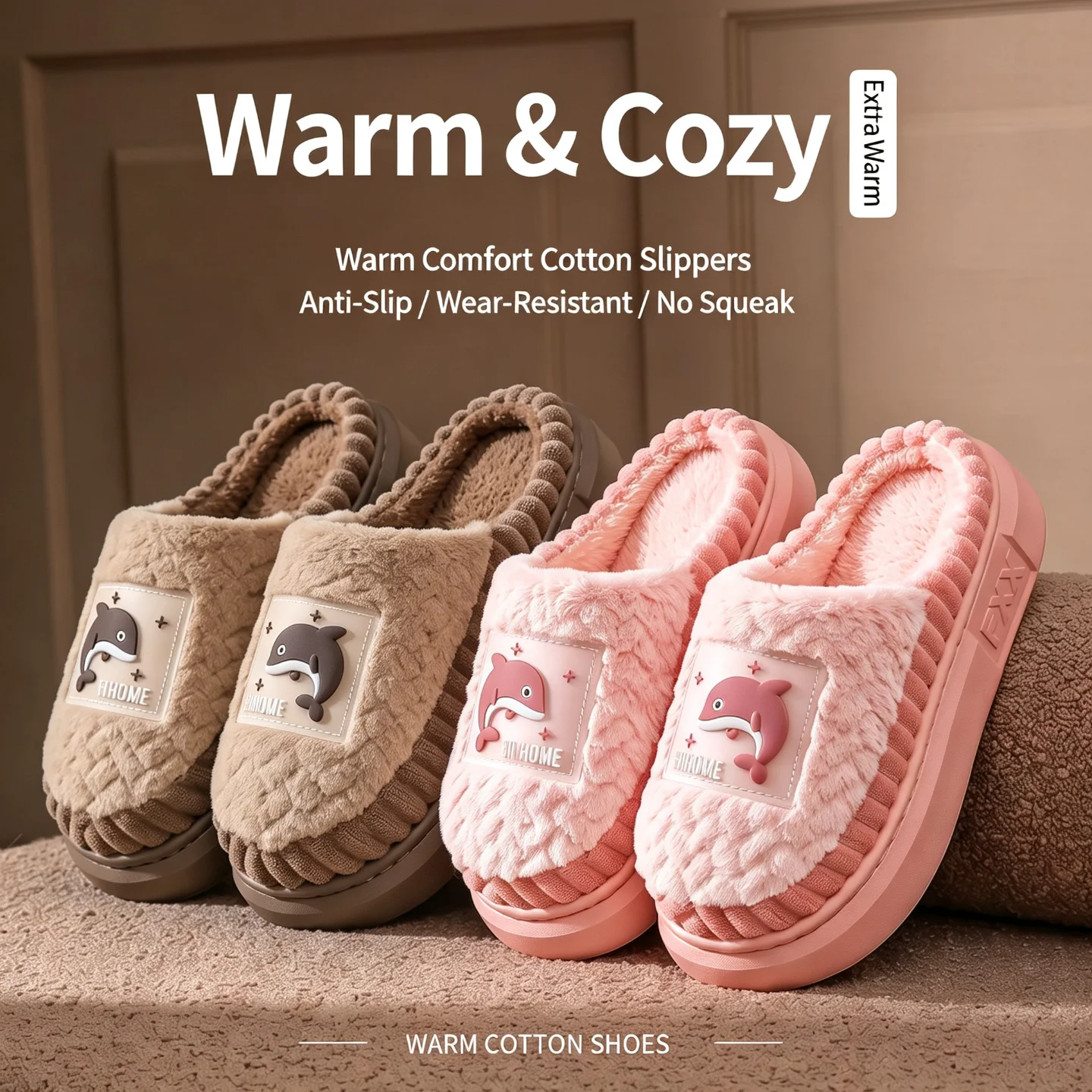 Winterwarme Hausschuhe für Damen und Herren, niedliche Wal-Cartoon-Plattformschuhe mit dickem Plüsch, rutschfeste, weiche EVA-Sohle, Indoor-Schlafzimmer-Slides, Mules – Detail 28