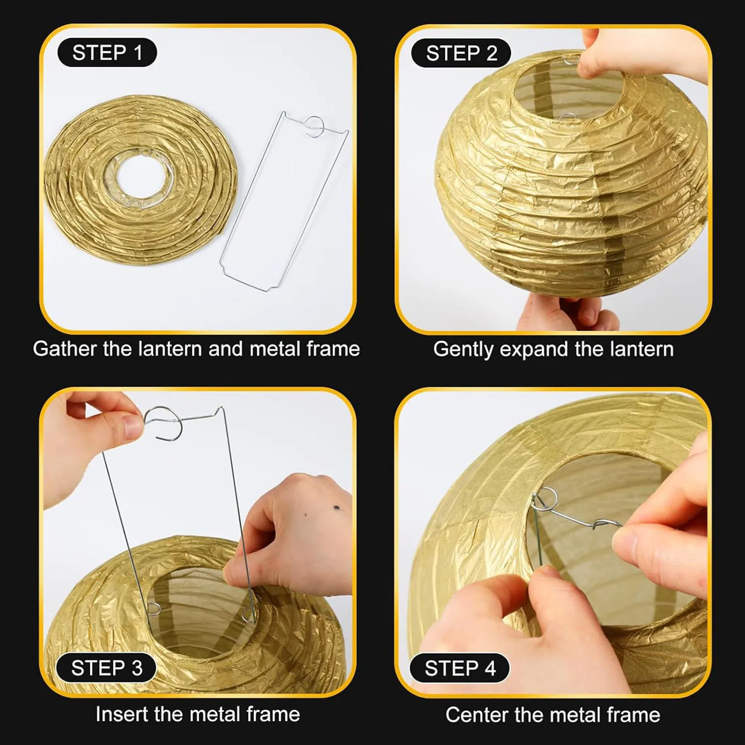 Schwarzgold-weiße runde Papierlaternen, dekorative hängende chinesische japanische Papierlaternen, Lampe für Jahrestag, Geburtstag, Hochzeit – Detail 3