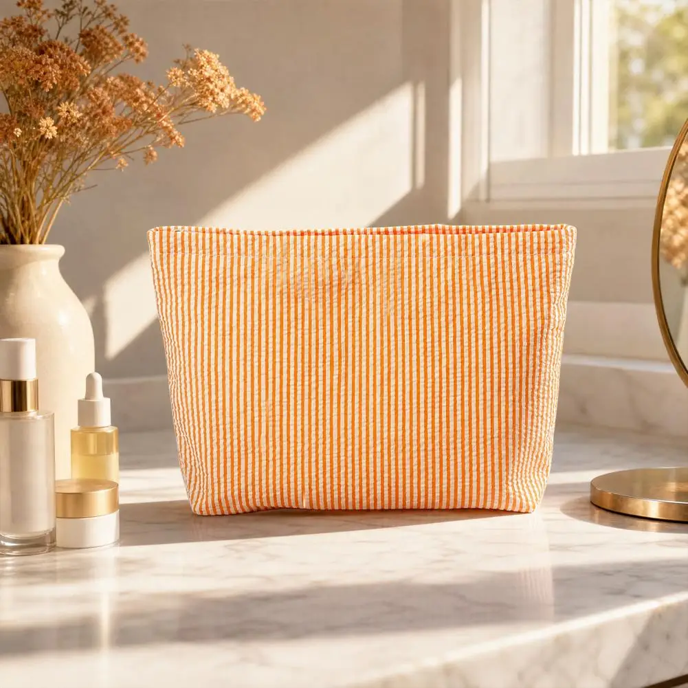 Striped Makeup Bag, Durable Makeup Case Portable Multi-purpose Cosmetic Storage Bag for Travel Business Trips