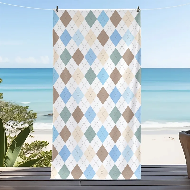Pastel Argyle Diamond Plaid Print Beach Towel Microfiber Lightweight Classic Travel Bath Towel
