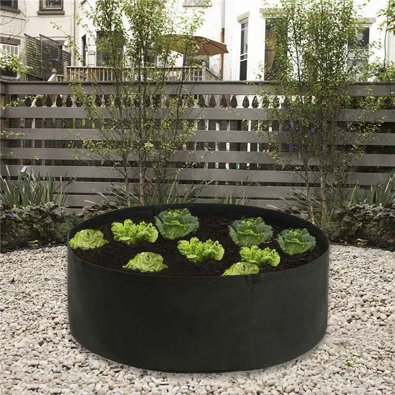 BHTS-3X Raised Garden Bed Fabric Raised Planting Bed Garden Grow Bag For Herb Flower Vegetable Plants Dia 24 Inch X 8 Inch