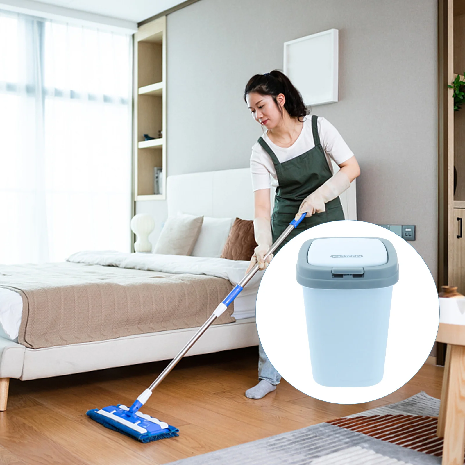 

1pc Push-Button Trash Can 4.5L Sky-Blue Square Plastic Garbage Bin Odor-Proof Silent Lid Kitchen Bathroom Living Room Garbage