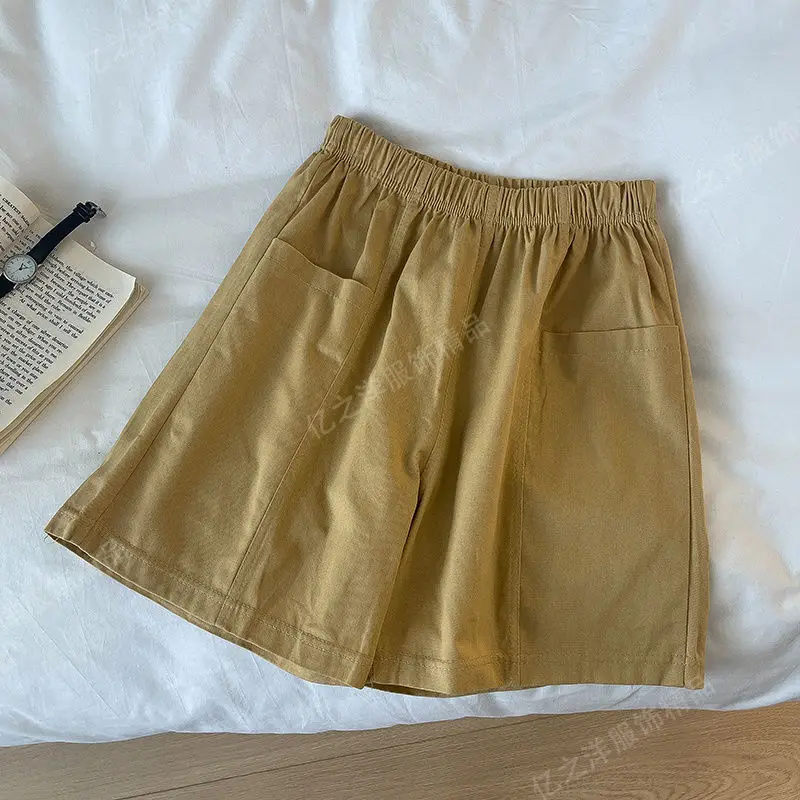Women's Clothing Solid Red Utility Shorts Summer Loose New Arrival Korean Style Casual Stylish Outerwear Wide Leg Thin