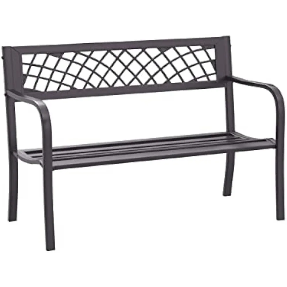 Banc de jardin pour parc extérieur en métal avec dossier en plastique, accoudoirs, acier robuste pour cour, noir, 18.1 po x 45.5 po x 29.9 po H