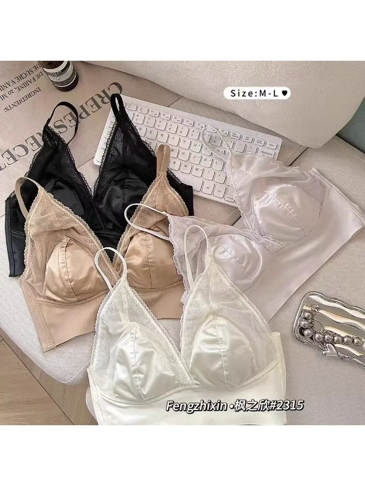 

YUQI бюстгальтер пуш-ап с маленькой грудью из атласа и кружева с запахом спереди без подкладок бюстгальтер без косточек с бесшовной спинкой сексуальное женское нижнее белье | кружевной бюстгальтер на косточках