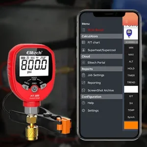 Elitech PT-800 Wireless Freon Pressure Gauge HVAC Digital A/C Pressure Test with Temperature Clamp