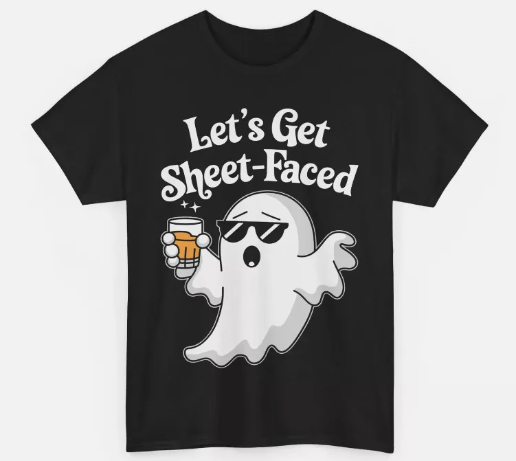 Halloween Drinking Ghost Let's Get Sheet Faced Whiskey Lover Cotton T-Shirt