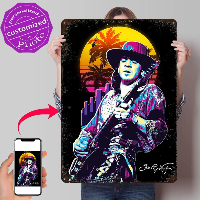 Stevie Ray Vaughan Retro Art 3D Texture Metal Poster Customized Wall Art Tin Sign Gift for Mancave Gaming Room Decoration Decor